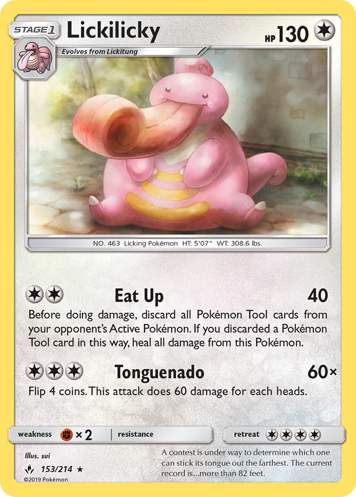 Lickilicky 153/214 English Pokémon card from Unbroken Bonds (2019)
