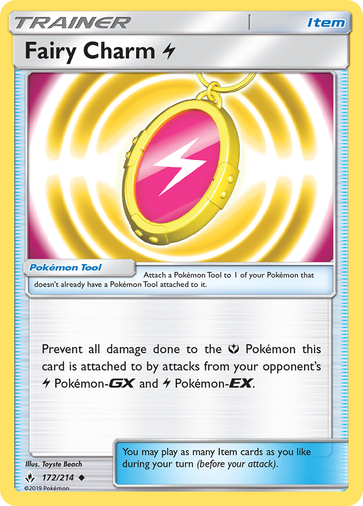 Fairy Charm Lightning 172/214 English Pokémon card from Unbroken Bonds (2019)