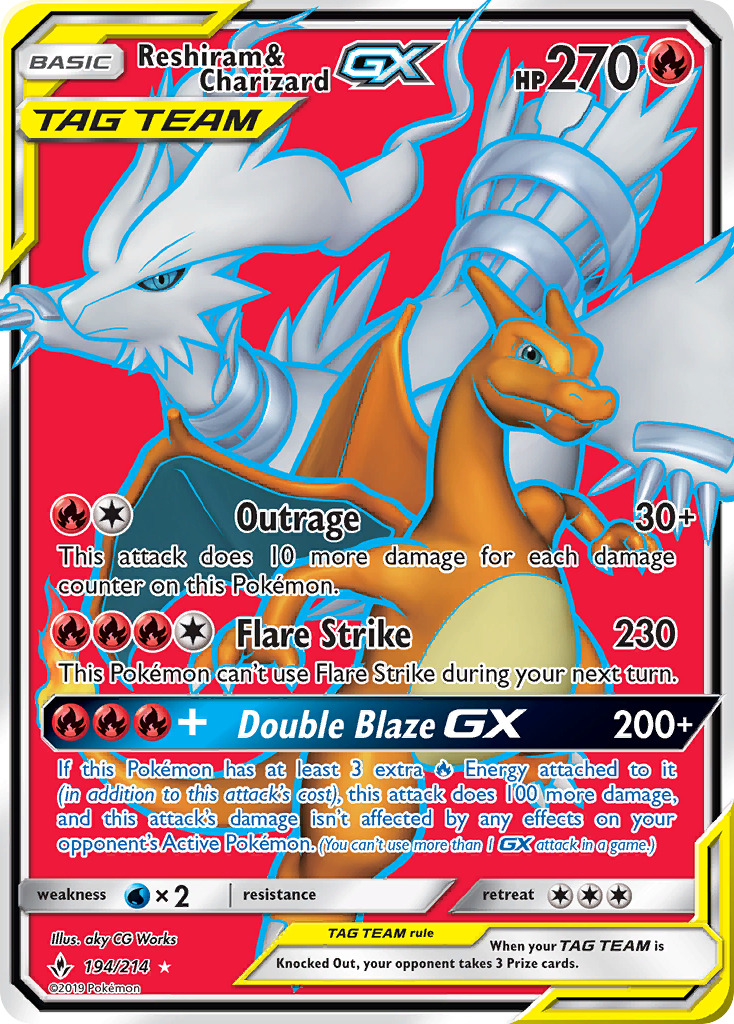 Reshiram & Charizard-GX 194/214 English Pokémon card from Unbroken Bonds (2019)