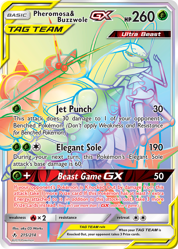 Pheromosa & Buzzwole-GX 215/214 English Pokémon card from Unbroken Bonds (2019)