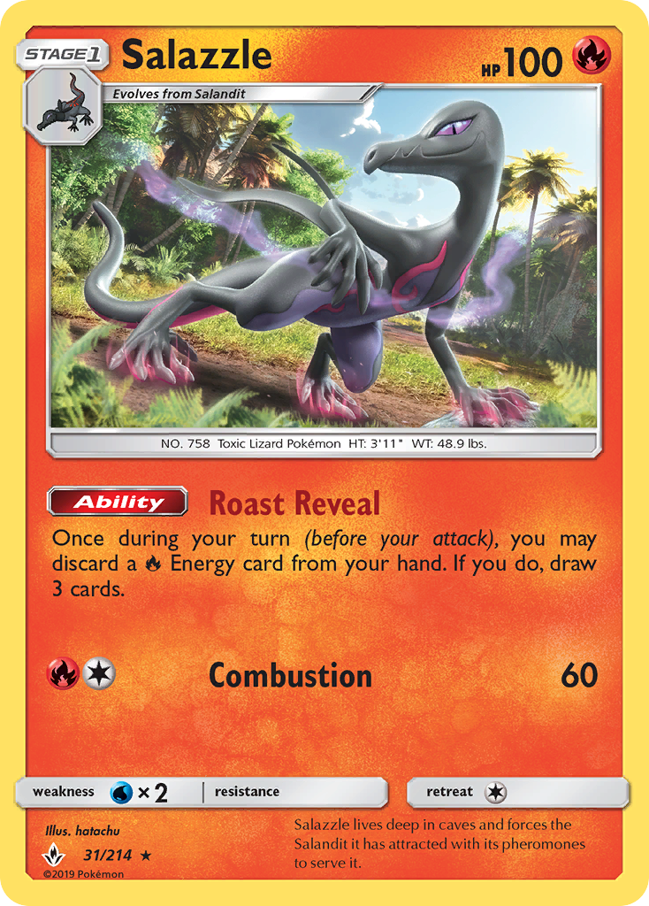 Salazzle 31/214 English Pokémon card from Unbroken Bonds (2019)