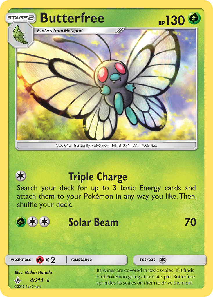Butterfree 4/214 English Pokémon card from Unbroken Bonds (2019)