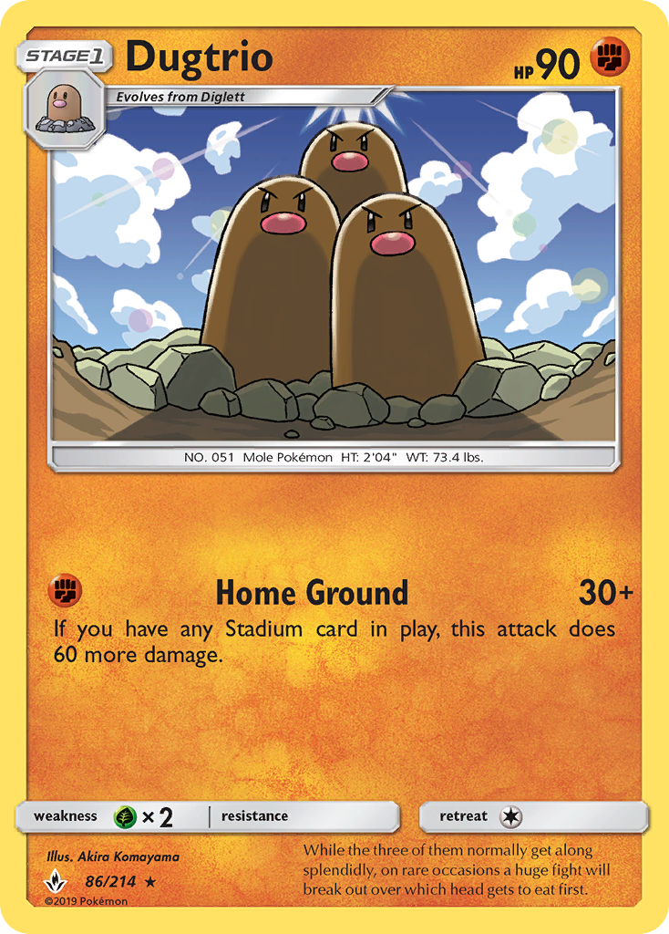 Dugtrio 86/214 English Pokémon card from Unbroken Bonds (2019)