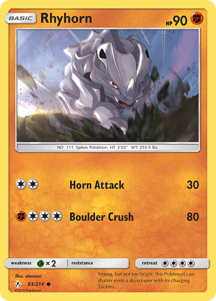 Rhyhorn 93/214 English Pokémon card from Unbroken Bonds (2019)