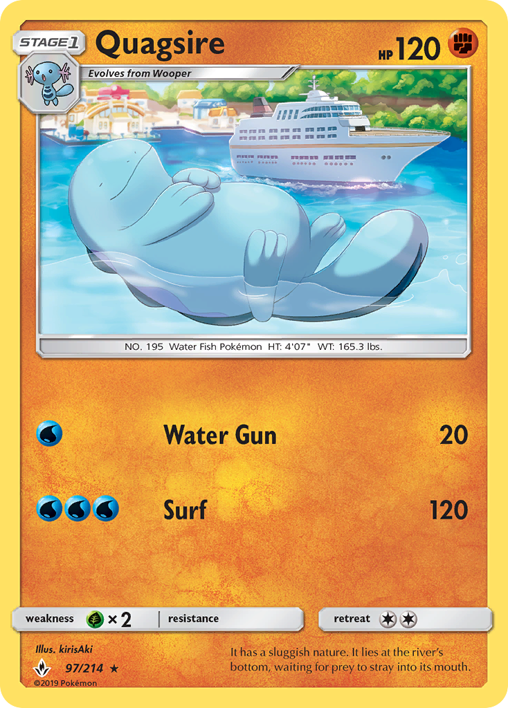 Quagsire 97/214 English Pokémon card from Unbroken Bonds (2019)