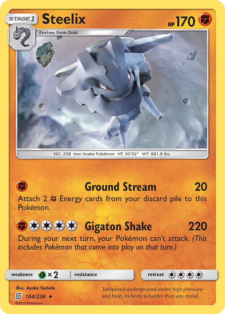 Steelix 104/236 English Pokémon card from Unified Minds (2019)
