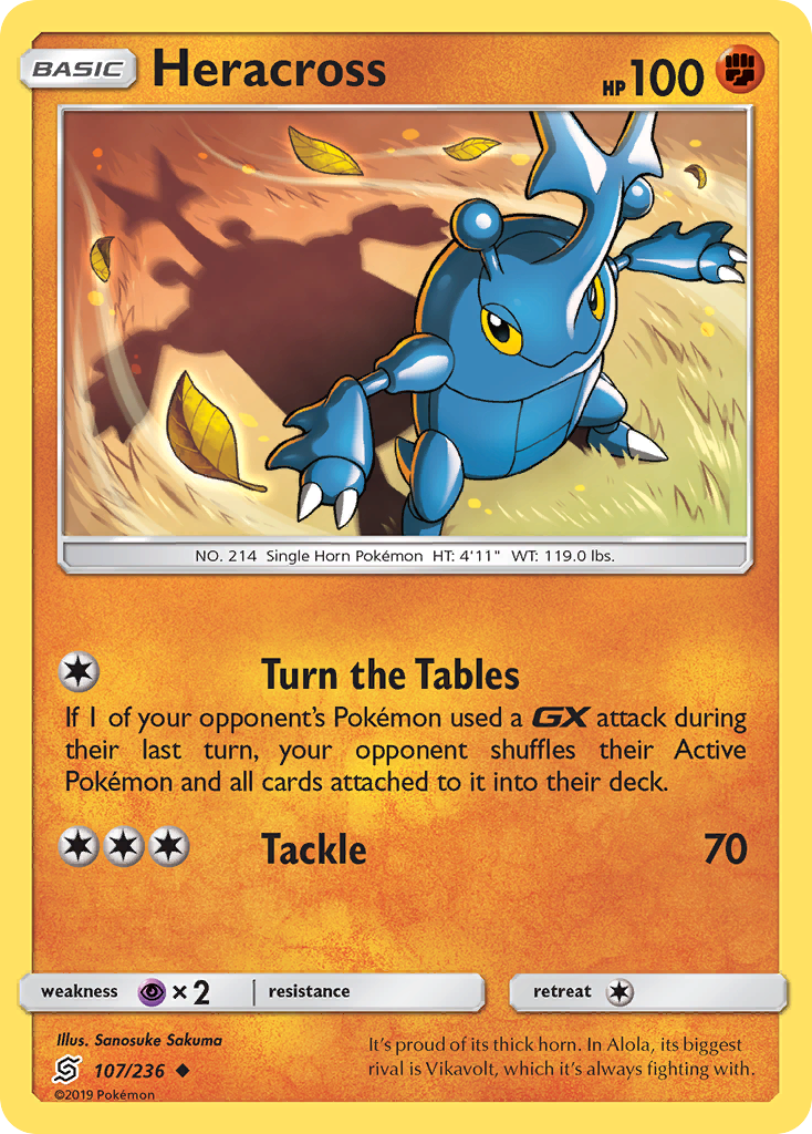 Heracross 107/236 English Pokémon card from Unified Minds (2019)