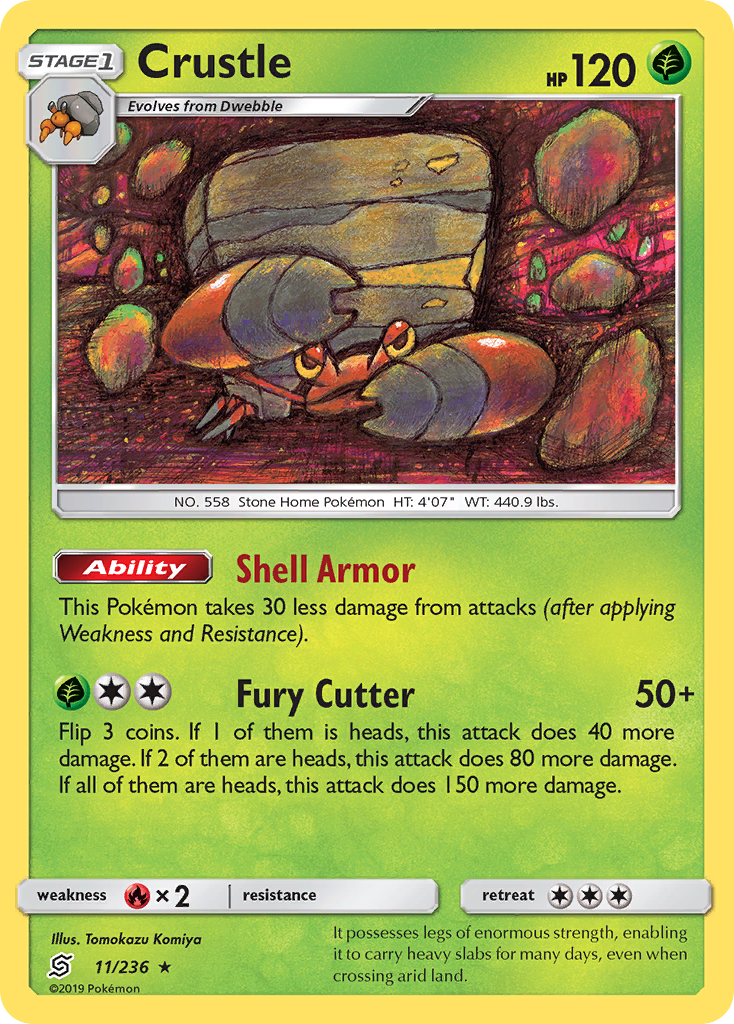 Crustle 11/236 English Pokémon card from Unified Minds (2019)