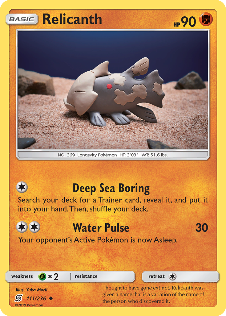 Relicanth 111/236 English Pokémon card from Unified Minds (2019)