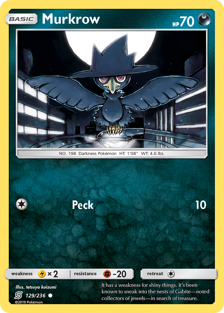 Murkrow 129/236 English Pokémon card from Unified Minds (2019)