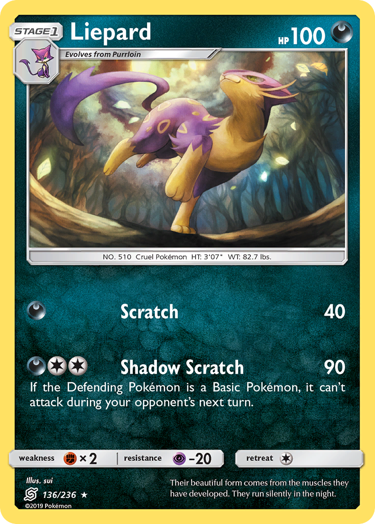 Liepard 136/236 English Pokémon card from Unified Minds (2019)