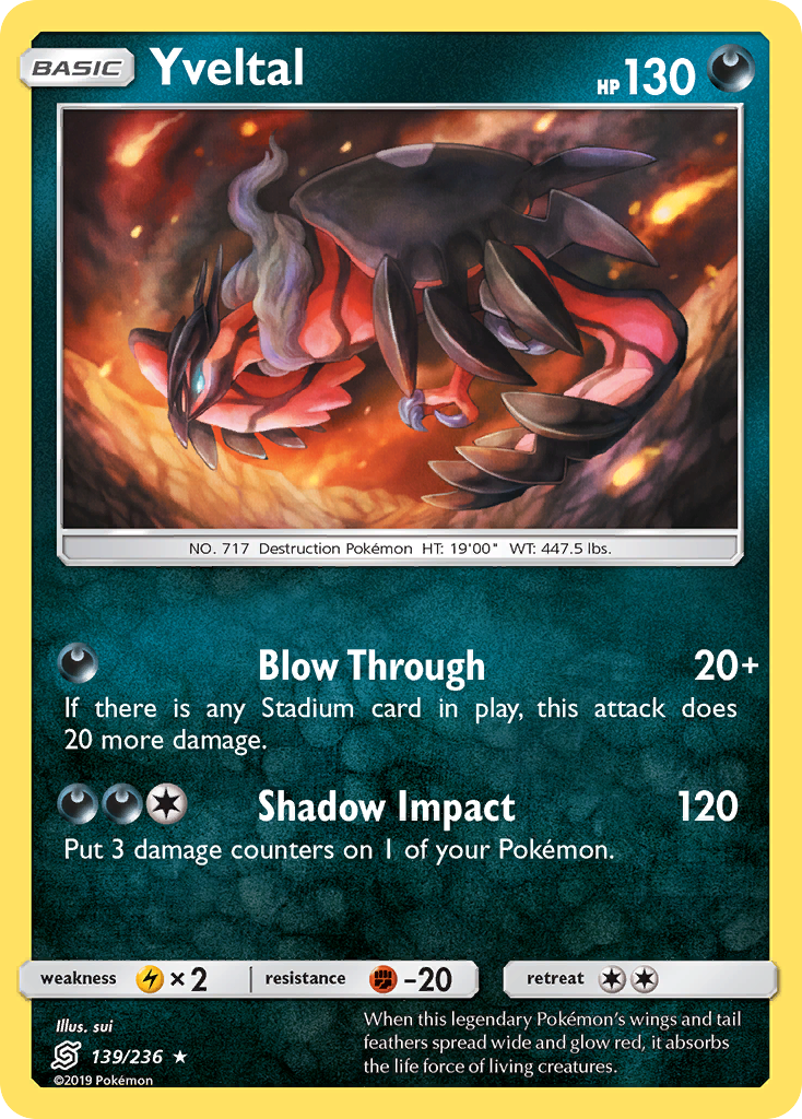 Yveltal 139/236 English Pokémon card from Unified Minds (2019)