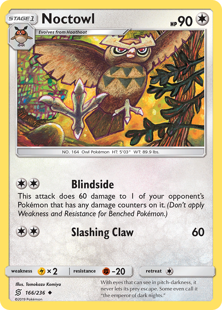 Noctowl 166/236 English Pokémon card from Unified Minds (2019)