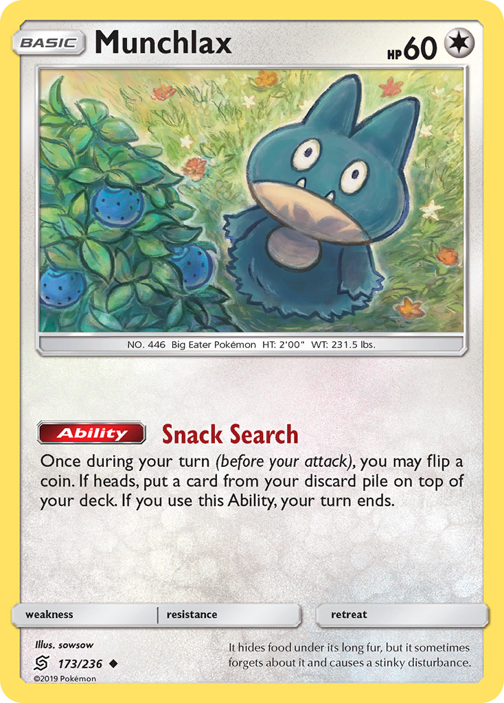 Munchlax 173/236 English Pokémon card from Unified Minds (2019)