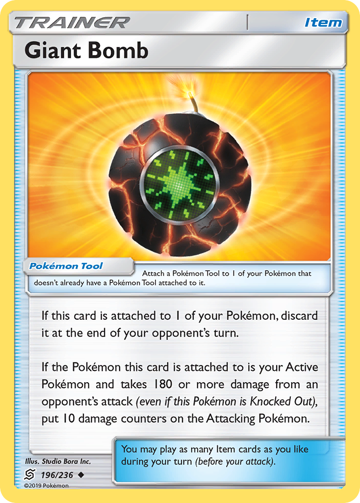 Giant Bomb 196/236 English Pokémon card from Unified Minds (2019)