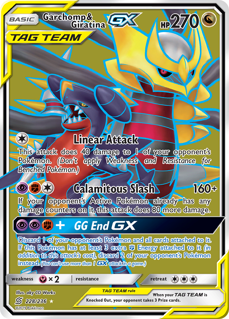Garchomp & Giratina-GX 228/236 English Pokémon card from Unified Minds (2019)