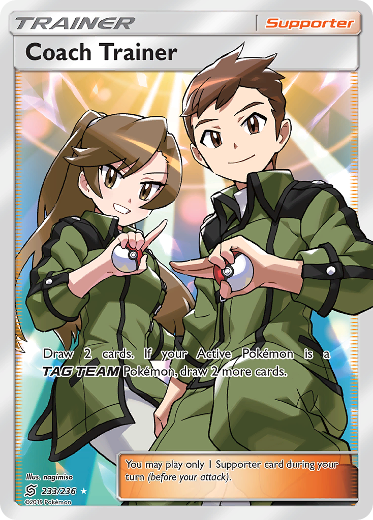 Coach Trainer 233/236 English Pokémon card from Unified Minds (2019)