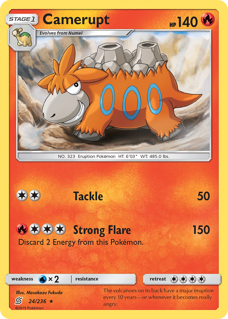 Camerupt 24/236 English Pokémon card from Unified Minds (2019)
