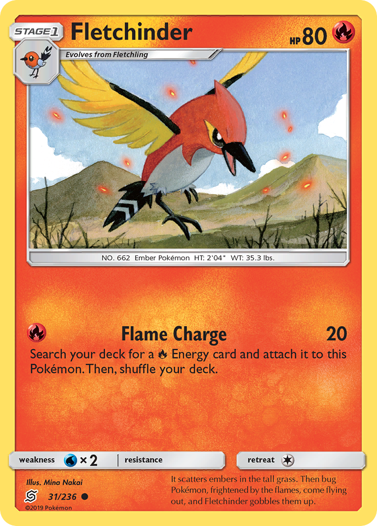 Fletchinder 31/236 English Pokémon card from Unified Minds (2019)