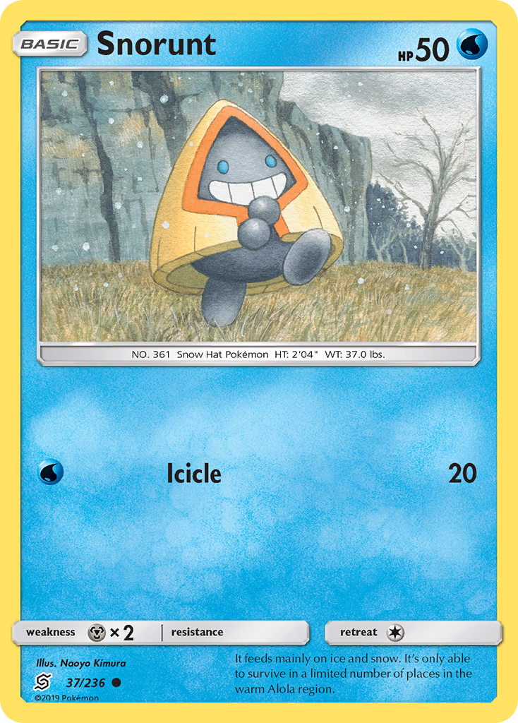 Snorunt 37/236 English Pokémon card from Unified Minds (2019)