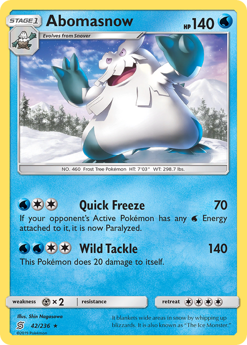 Abomasnow 42/236 English Pokémon card from Unified Minds (2019)