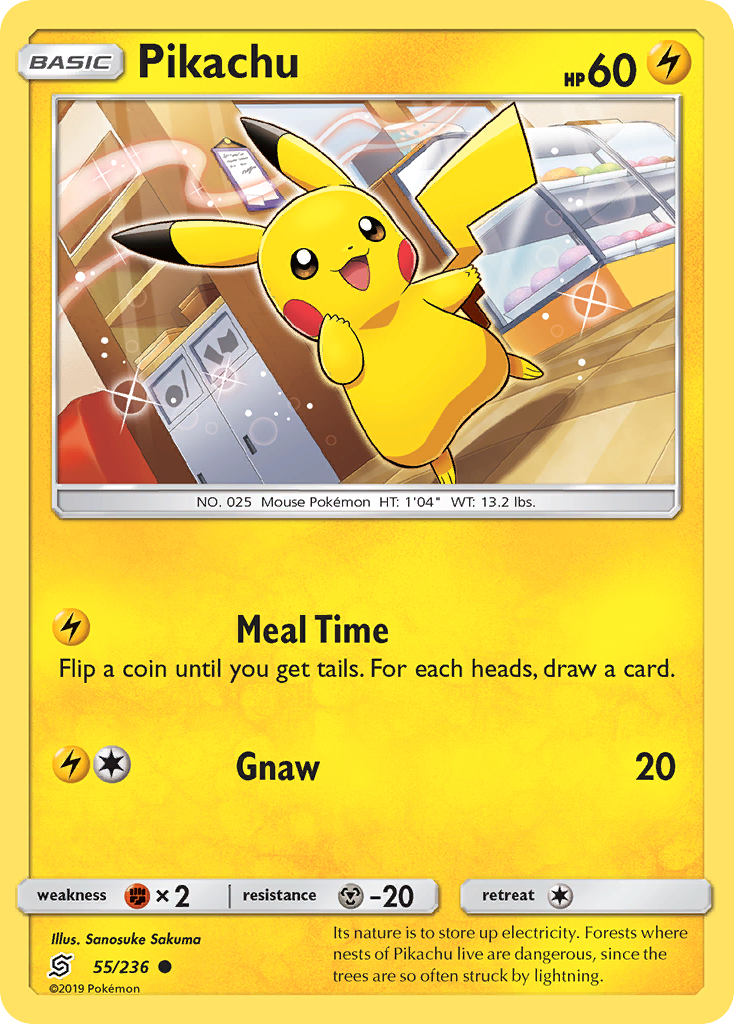 Pikachu 55/236 English Pokémon card from Unified Minds (2019)