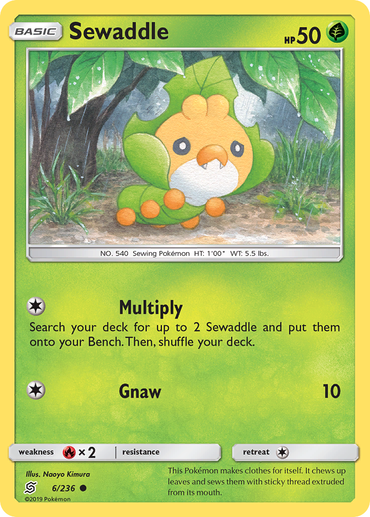 Sewaddle 6/236 English Pokémon card from Unified Minds (2019)