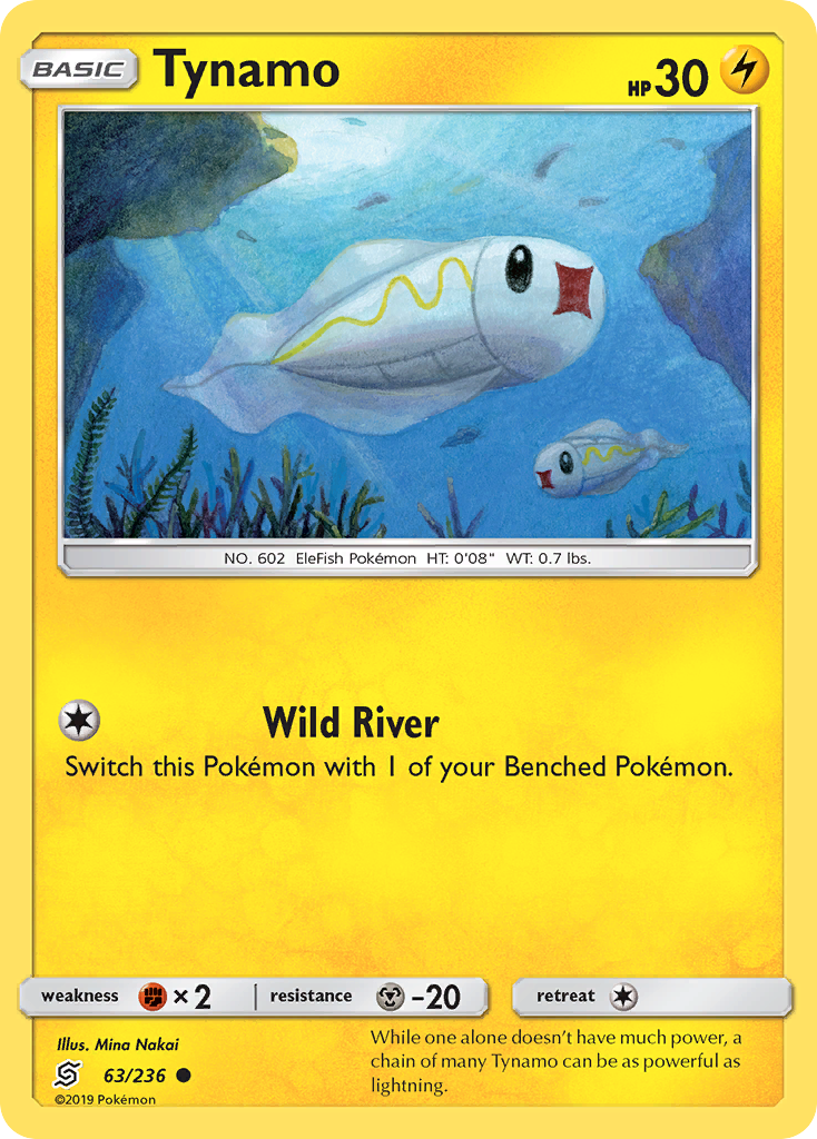 Tynamo 63/236 English Pokémon card from Unified Minds (2019)