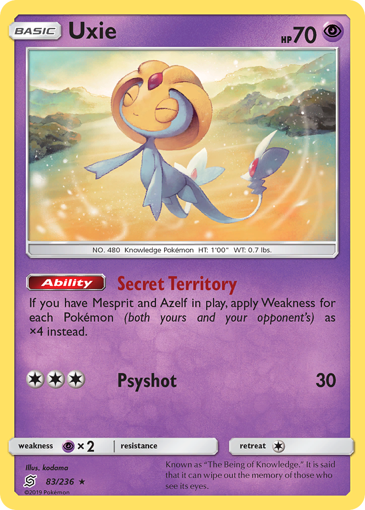 Uxie 83/236 English Pokémon card from Unified Minds (2019)