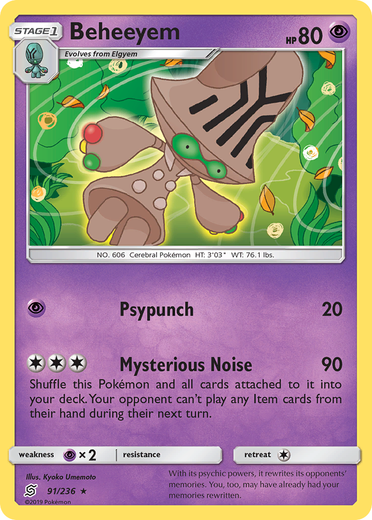 Beheeyem 91/236 English Pokémon card from Unified Minds (2019)