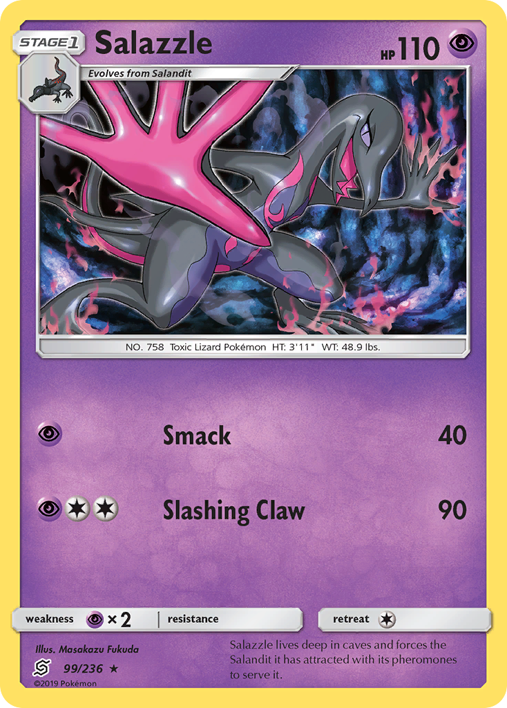 Salazzle 99/236 English Pokémon card from Unified Minds (2019)