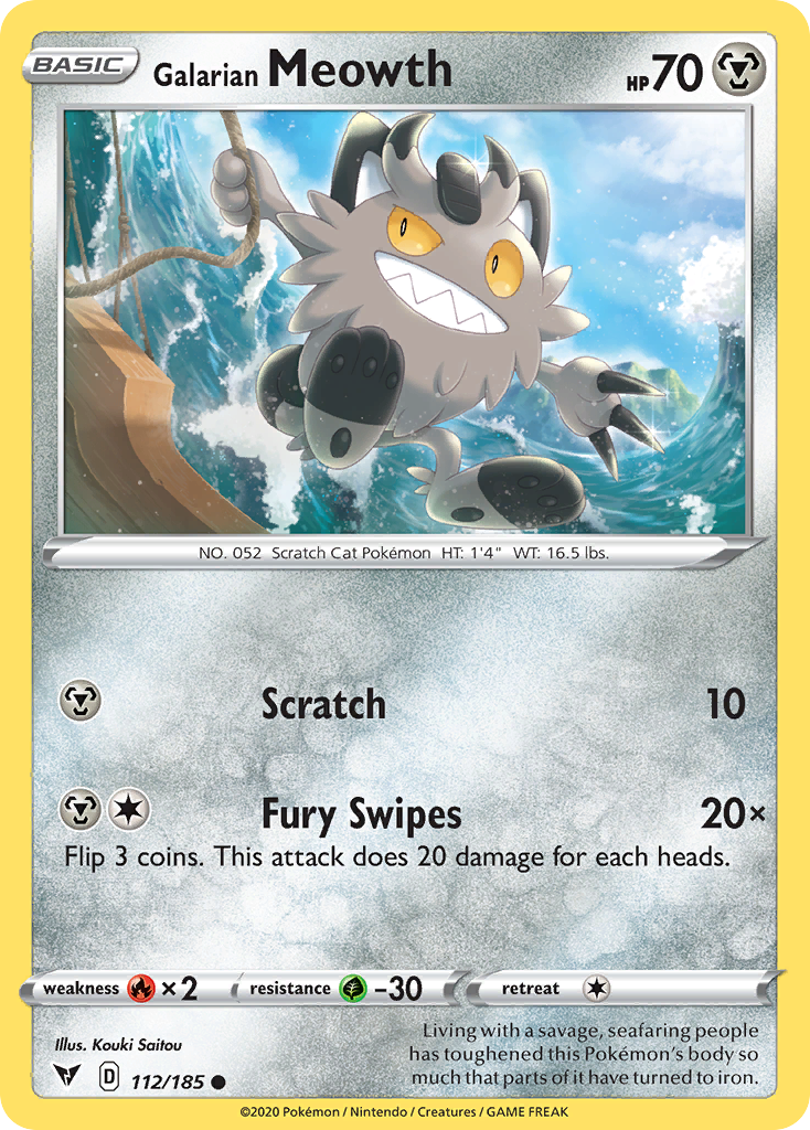 Galarian Meowth 112/185 English Pokémon card from Vivid Voltage (2020)