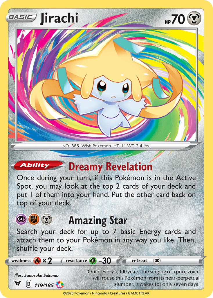 Jirachi 119/185 English Pokémon card from Vivid Voltage (2020)