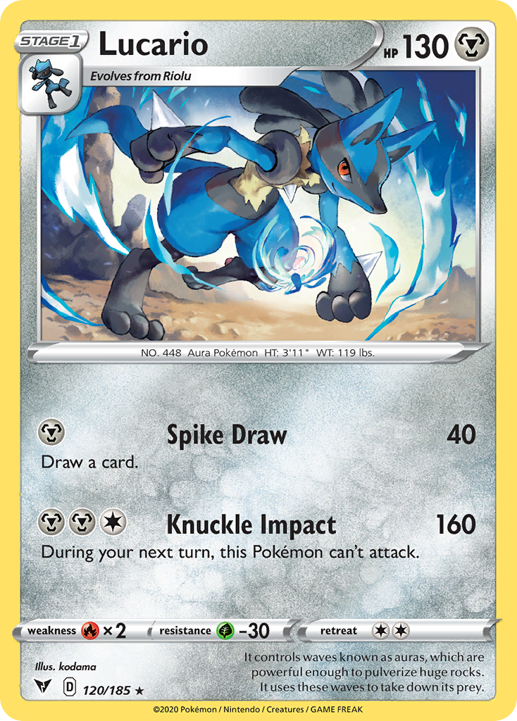 Lucario 120/185 English Pokémon card from Vivid Voltage (2020)