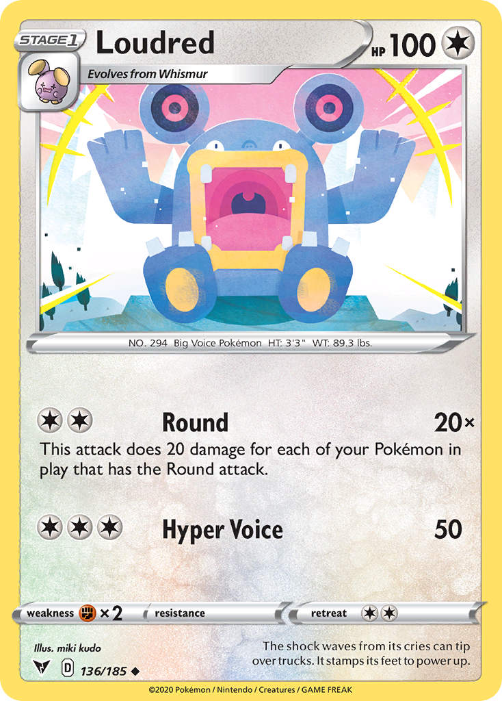Loudred 136/185 English Pokémon card from Vivid Voltage (2020)