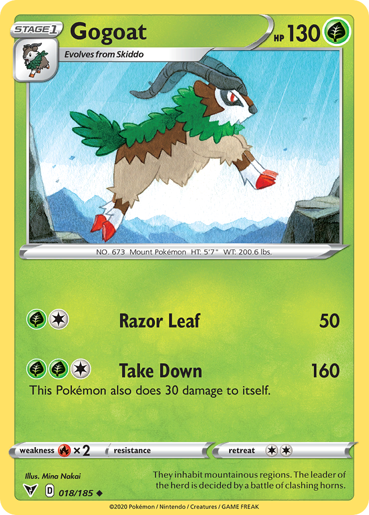 Gogoat 18/185 English Pokémon card from Vivid Voltage (2020)
