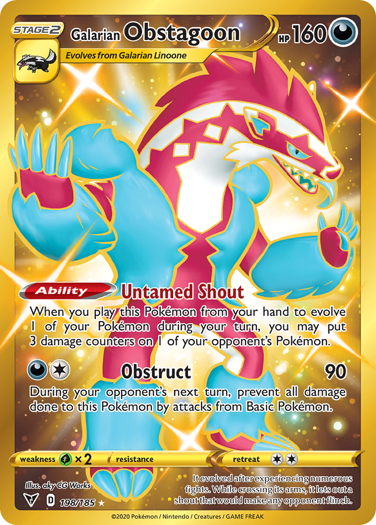 Galarian Obstagoon 198/185 English Pokémon card from Vivid Voltage (2020)