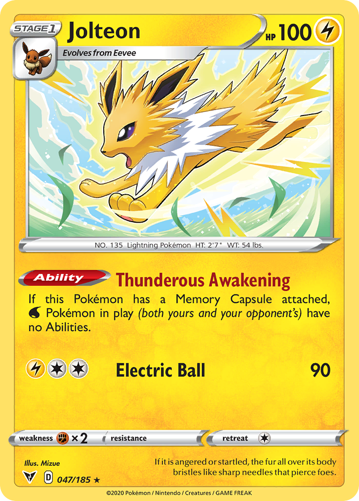 Jolteon 47/185 English Pokémon card from Vivid Voltage (2020)