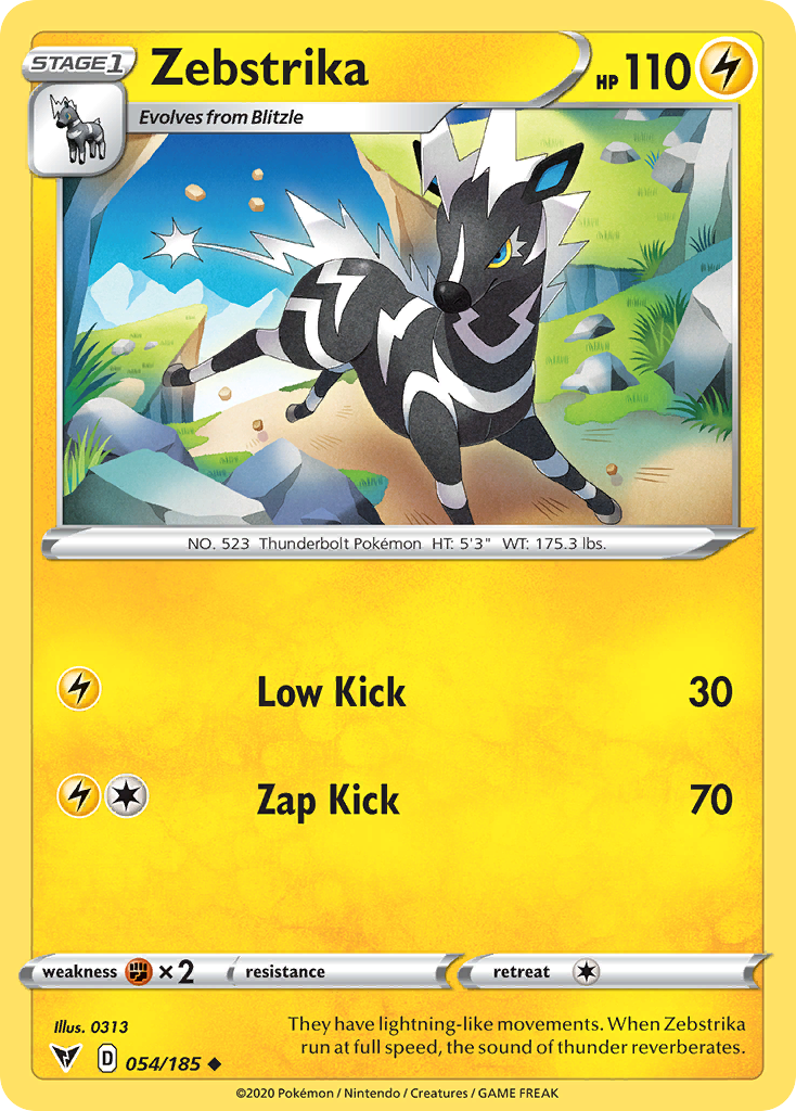 Zebstrika 54/185 English Pokémon card from Vivid Voltage (2020)