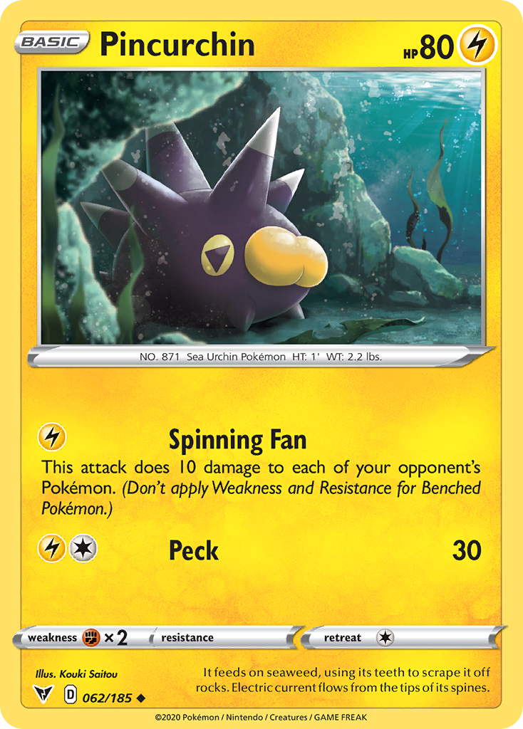 Pincurchin 62/185 English Pokémon card from Vivid Voltage (2020)