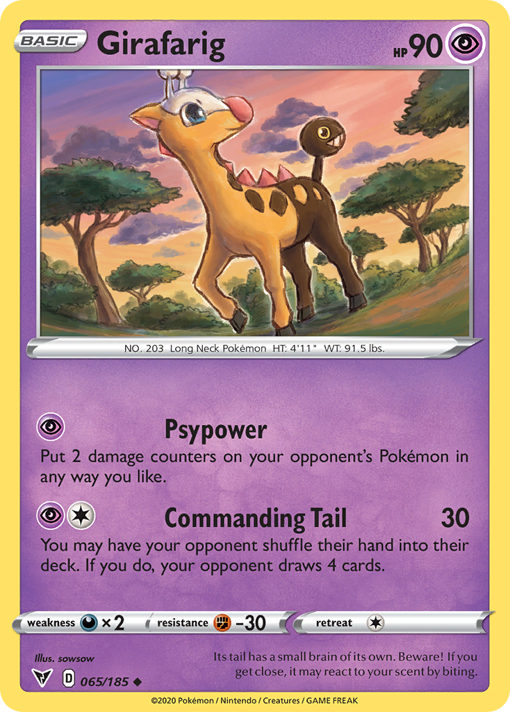 Girafarig 65/185 English Pokémon card from Vivid Voltage (2020)