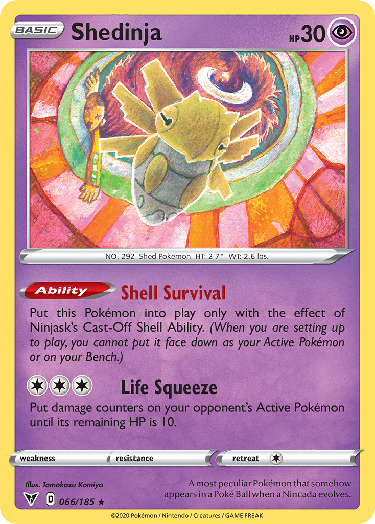 Shedinja 66/185 English Pokémon card from Vivid Voltage (2020)
