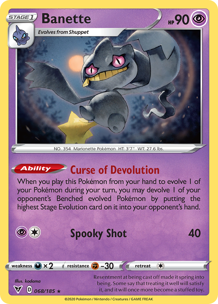 Banette 68/185 English Pokémon card from Vivid Voltage (2020)