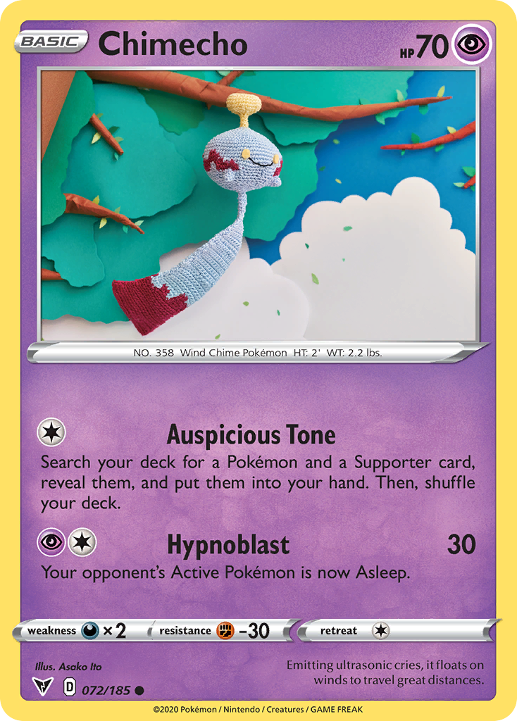 Chimecho 72/185 English Pokémon card from Vivid Voltage (2020)