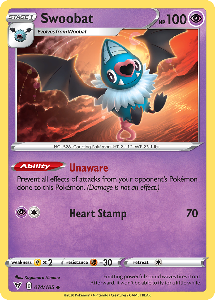 Swoobat 74/185 English Pokémon card from Vivid Voltage (2020)