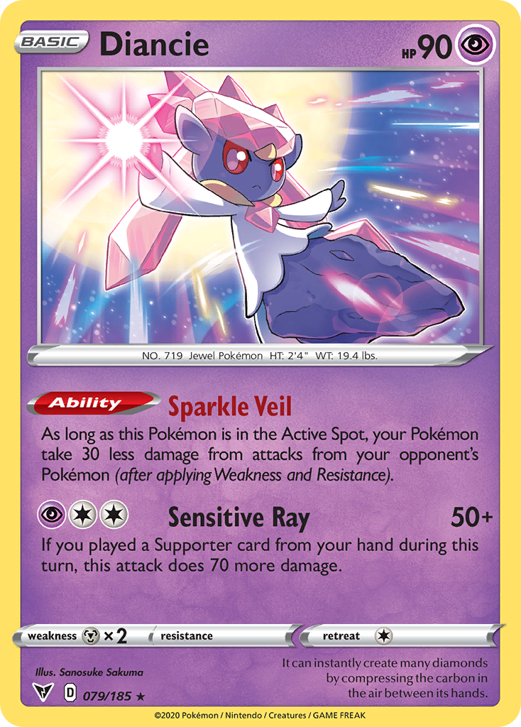 Diancie 79/185 English Pokémon card from Vivid Voltage (2020)