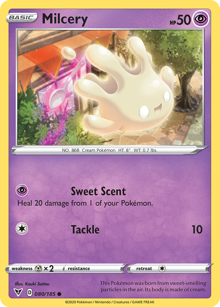 Milcery 80/185 English Pokémon card from Vivid Voltage (2020)