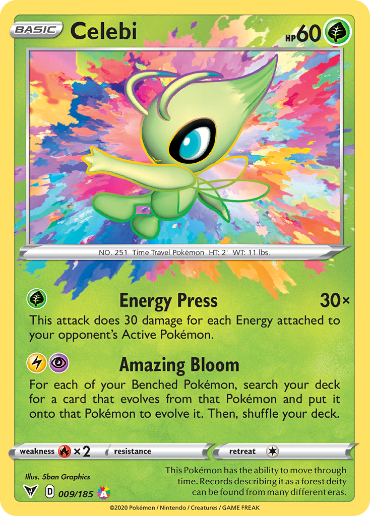 Celebi 9/185 English Pokémon card from Vivid Voltage (2020)