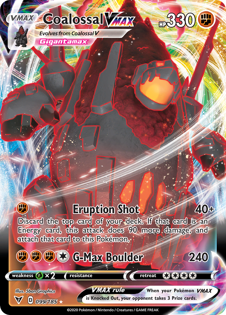 Coalossal VMAX 99/185 English Pokémon card from Vivid Voltage (2020)
