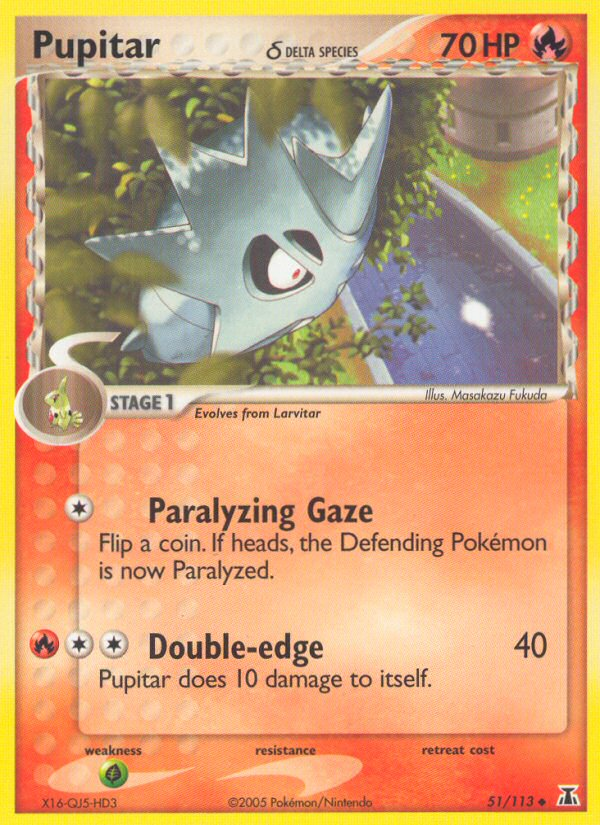 Pupitar δ 51/113 Pokémon EX Delta Species (2005) English card — catalogue reference